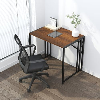 Lutown-Teen 32 inch Folding Small Desk, Writing Gaming Computer Camping Desk for Small Spaces, No Assembly Required Home Office Desk, Mahogany - color: Mahogany, size: 32 Inch