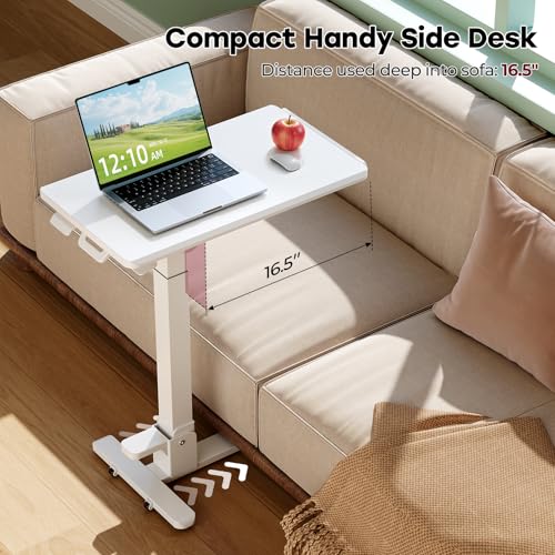 Foldable Mobile Standing Desk, 27 Inch Small Rolling Laptop Cart Height Adjustment, 90° Tiltable Bedside Table, No Assembly Needed Portable Computer Workstation, White - color: White
