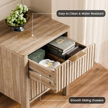 MODNEST 18" Fluted Nightstands Set of 2, Bed Side Tables Oak | Mid Century Modern Night Stand with Drawers for Bedroom Wood Nightstand Small End Table Bedroom Set - color: Oak, size: 15.7"D x 17.7"W x 20.7"H (2 Drawers)