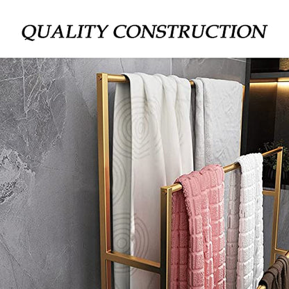 3 Tier Standing Towel Rack - Extra Wide Large Bathroom Towel Stand, Heavy-Duty Metal Towel Drying Rack for Poolside (Matte Gold, 25.6” Wide) - color: Gold