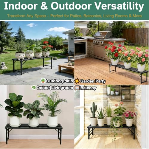 Foldable Plant Stand, No Assembly Heavy Duty Iron Plant Shelf, Rustproof Single Tier Plant Rack for Indoor Outdoor, Long Narrow Flower Stand for Patio Balcony Garden Living Room, 33" L x 9.7" W x 11.7" H - size: L33”xH11.7"xW9.7"