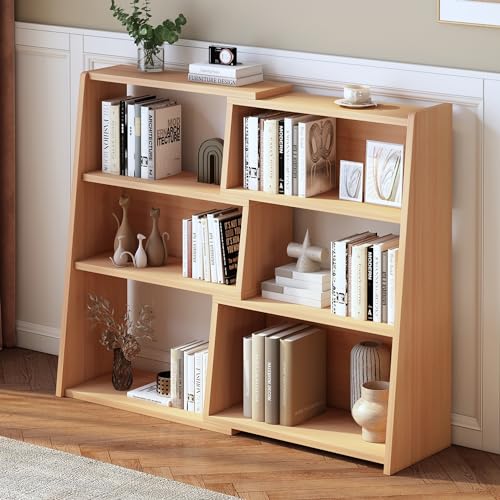IOTXY Wooden Extendable Shelf Bookcase - 3-Tier Ladder Low Short Bookshelf for Small Space or Corner, Oak, S - color: Oak, size: Small