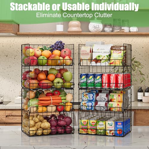 JKsmart 8-Tier Stackable Wire Basket, Can Organizer for Pantry Kitchen, XXL Metal Storage Shelves with Dividers & Handles, Easy Assembly Space Saving Storage Bins for Snacks Fruits Veggies - size: 8 Tier-XXL