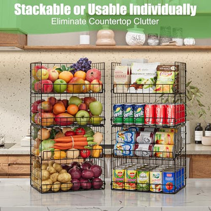 JKsmart 8-Tier Stackable Wire Basket, Can Organizer for Pantry Kitchen, XXL Metal Storage Shelves with Dividers & Handles, Easy Assembly Space Saving Storage Bins for Snacks Fruits Veggies - size: 8 Tier-XXL