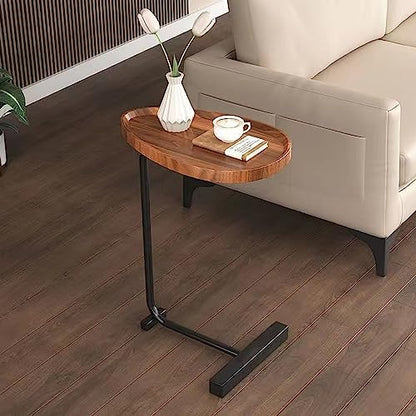 C-Shaped Side & End Table for Small Spaces and Living Room, Modern Nightstand Suit for Sofa Couch and Bed, Brown Oval top with Black Metal Frame 2PCS, 17.72" D x 11.8" W x 23.62" H - color: Brown