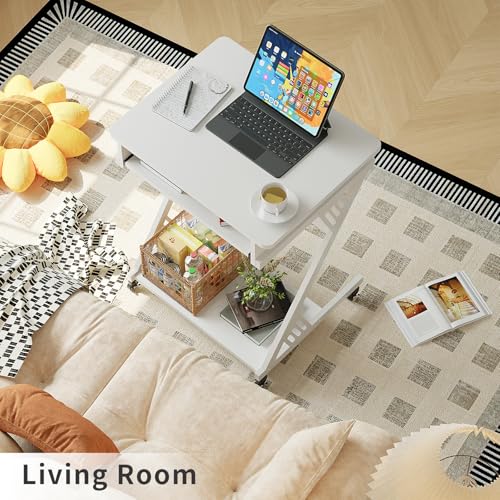 ALISENED 2 Tier Computer Desk with Keyboard Tray, 23.6" Home Office Desk Computer Workstation Rolling Study PC Laptop Table for Small Spaces,Z-Shaped Small Compact Study Table,White - color: White