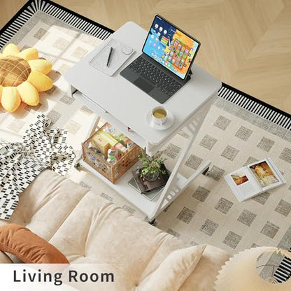 ALISENED 2 Tier Computer Desk with Keyboard Tray, 23.6" Home Office Desk Computer Workstation Rolling Study PC Laptop Table for Small Spaces,Z-Shaped Small Compact Study Table,White - color: White