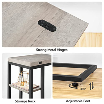 HOOBRO Foldable C Shaped End Table, C Shaped Side Table with Storage Shelf, Small Snack Table, Slide Under Couch Table for Sofa, Living Room Bedroom Small Spaces Easy Assembly, Greige BG29SF01 - color: Greige + Black