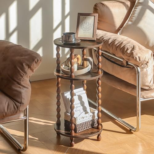 AWASEN Small Side Table, 3-Tier Round End Table for Small Spaces, Modern Bedside Table Nightstand for Bedroom, Living Room, Office, Rustic Brown - color: Rustic Brown