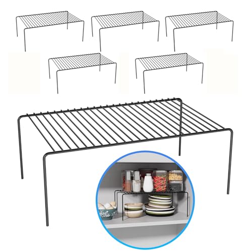 6Pack Cabinet Storage Shelf Rack, 15.7''L x 9.4''W x 5.9''H, Black | Spice Rack, Rustproof Metal Wire Kitchen Counter Organizers and Storage, for Cabinet, Plate, Dish, Pantry, Bathroom, Fridge - size: 6Pack-Black-15.7 x 9.4 inch