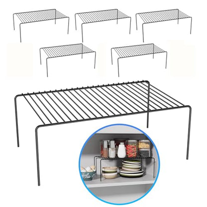 6Pack Cabinet Storage Shelf Rack, 15.7''L x 9.4''W x 5.9''H, Black | Spice Rack, Rustproof Metal Wire Kitchen Counter Organizers and Storage, for Cabinet, Plate, Dish, Pantry, Bathroom, Fridge - size: 6Pack-Black-15.7 x 9.4 inch