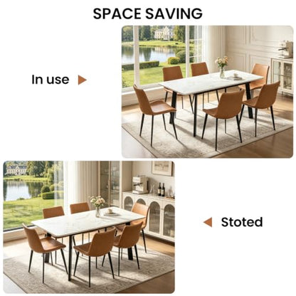 47.2"-63" Extendable Dining Room Table Set for 4-8 People, White | Removable Extension Leaf, Durable MDF Rectangle Tabletop, 6 Brown Sleek Faux Leather Chairs, Heavy Duty Modern Kitchen Table - color: 47.2'' - 63'' White Table+6 Brown Chairs