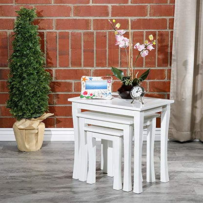 DTY Indoor Living 3-Piece Nesting Tables - Wooden Table Set of 3 for Living Room - Stackable Tables with Sleek White Finish for Stylish and Space-Saving Home Furniture - color: Boulder Design/White Finish
