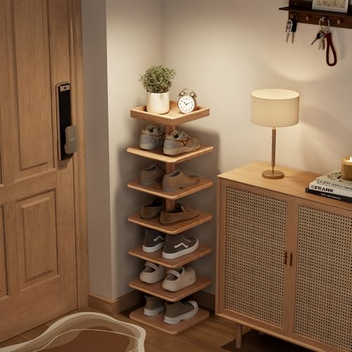 6-Tier Vertical Shoe Rack, Narrow Shoe Tower for Small Space - color: Natural, size: 11.4"D×10.8”W×43.3"H