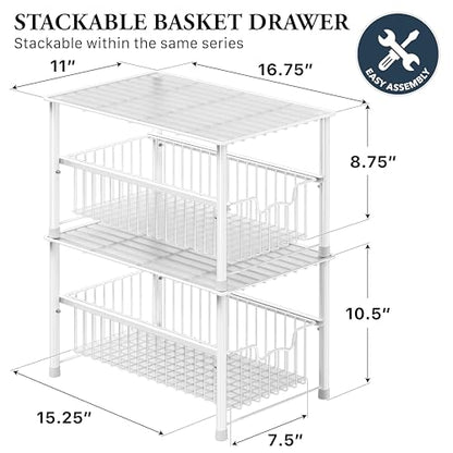 Simple Houseware Stackable Under Sink Cabinet Sliding Basket Organizer Drawer, White - color: White