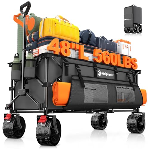 Originsure 300L Collapsible Beach Wagon Cart with Big Wheels, 560lbs, Grey | 48" Foldable Utility Wagon,7" All-Terrain Wheels,Heavy Duty Frame,Compact&Space-Saving,for Camping,Sports,Grocery,Garden - color: Gray