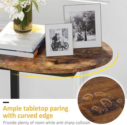 Hosfais Small Side Table Set of 2, C-Shaped Wood Sofa End Table with Metal Frame for Living Room, Bedroom, Small Spaces (Rustic Brown) - color: Rustic Brown, size: Oval 2 Pcs