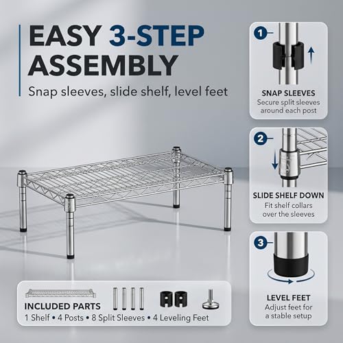 21" x 30" x 8" Chrome Wire Storage Shelf, Dunnage Rack, Commercial 1 Tier Small Shelf - color: Silver, size: 21"D x 30"W x 8"H