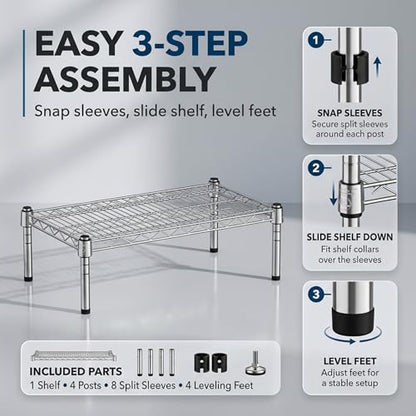 21" x 30" x 8" Chrome Wire Storage Shelf, Dunnage Rack, Commercial 1 Tier Small Shelf - color: Silver, size: 21"D x 30"W x 8"H