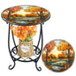 Cinnvoice Outdoor Side Table Round Small Mosaic Patio Accent Indoor End Plant Coffee Tea Table for Yard Patio Porch Garden Living Room, Bedroom(Fall Style,14 Inch) - size: 14 Inch, style: Fall Style