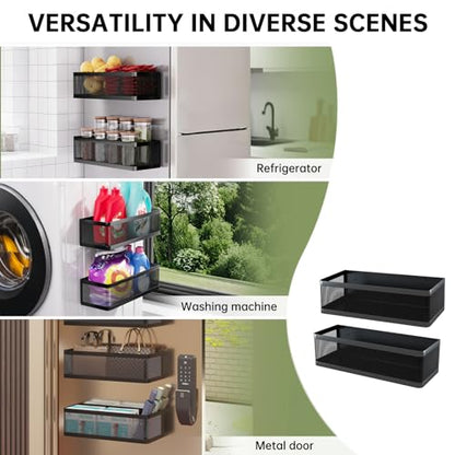 2-Pack Magnetic Shelves Laundry Room Organization | Strong Magnet Organizer,Tall Guardrails to Prevent Falling, For Washing Machine, Refrigerator, Kitchen & Pantry