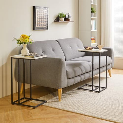 Aibiju Side Table Small End Table C Shaped, Slide Under Laptop Desk for Couch, Living Room Side Table, TV Trays for Eating on Couch, Faux Marble+Black YD-TM051B - color: Marble Grain Tabletop+black Legs