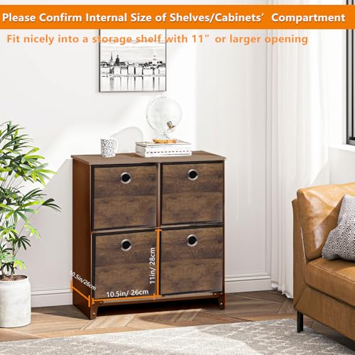 4 Pack Durable Storage Cube Bins with Wood Grain,Thickened Fabric Box,Storage Baskets for Open Shelf,Bookcase,Closet,Storeroom,Bedroom,Living Room,Nursery,Office,Dorm, 10.2x10.2x11in (Small) - size: 4Packe-10.2in x 10.2in x 11in
