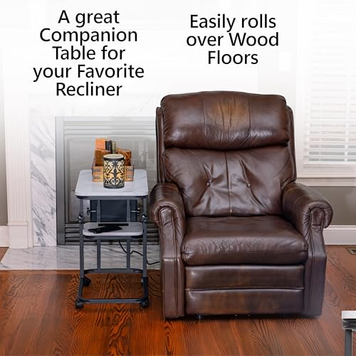 C Shaped End Table with Charging Station, Adjustable Height with Lockable Wheels & Storage Pouch, Rolling Side Table Slide Under Couch Laptop Desk, Small Sofa Table for Living Room (Large) - size: Large