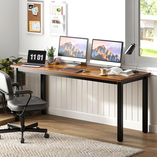 Need 63 Inch Large Computer Desk, Ample Legroom, Rustic Top, Metal Frame | Home Office Desk, Basic Sturdy Writing Table, Adjustable Feet, Water-Resistant, Dorms & Bedrooms, Easy Assembly, Game & Study - color: Rustic Brown, size: 63 inches