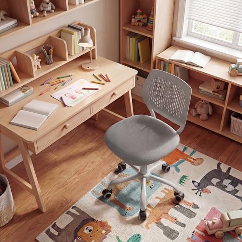 Costzon Kids Desk Chair, Armless Height Adjustable Kids Computer Chair w/Elastic Sponge Filling, Ergonomic Backrest & Stable 5-Point Wheels, Children Rolling Swivel Chair for Studyroom (Gray) - color: Grey