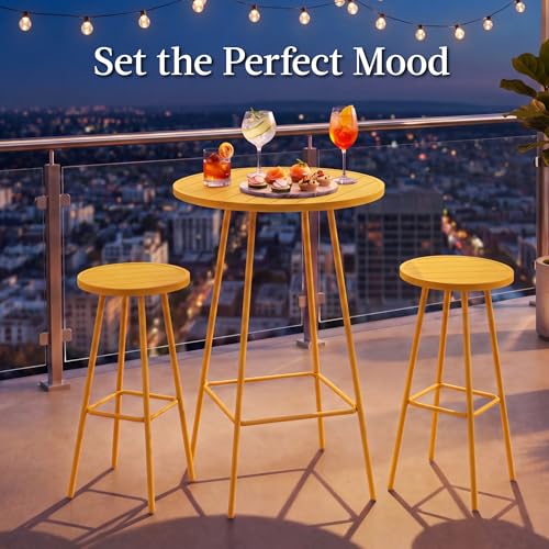 Best Choice Products 3-Piece Patio Dining Set, Bar Height, Outdoor Bistro Set, Outdoor Round Bar Table w/ 2 Bar Stools, Steel - Yellow - color: Yellow