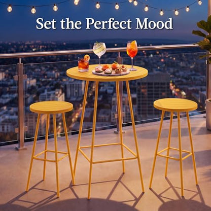 Best Choice Products 3-Piece Patio Dining Set, Bar Height, Outdoor Bistro Set, Outdoor Round Bar Table w/ 2 Bar Stools, Steel - Yellow - color: Yellow