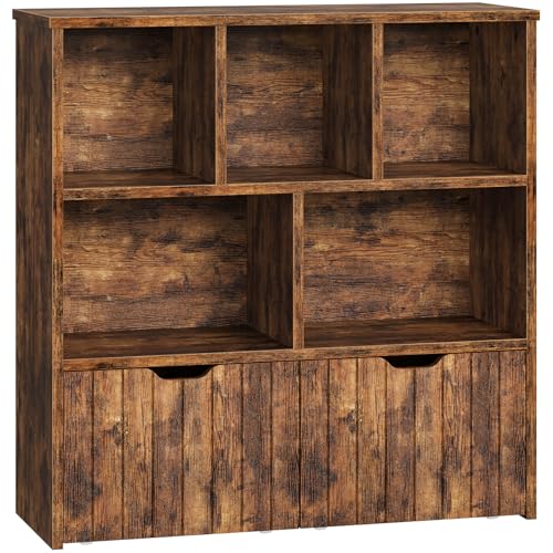 HOOBRO Toy Storage Organizer, Toy Organizers and Storage with 2 Movable Drawers and 5 Cubbies, Toy Chest Shelf for Books or Dolls, Kids Bookshelf and Toy Storage for Playroom, Rustic Brown BF88CW01 - color: Rustic Brown