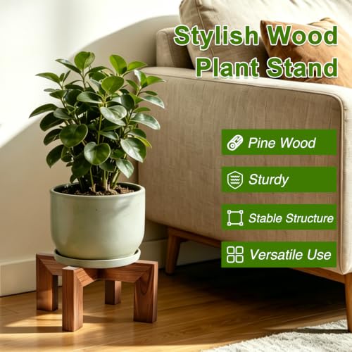 Wood Plant Stand Indoor Outdoor, Mid Century Modern Planter Holder, Sturdy Plant Pot Stand, Single Floor Flower Pot Holder (Walnut, Fit 2.5-8 Inch Pots) - size: Fit 2.5-8 Inch Pots