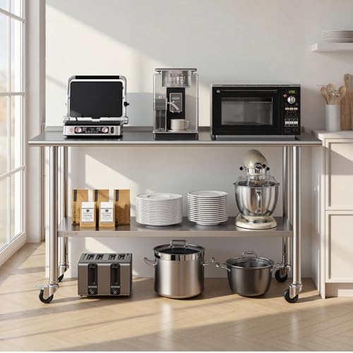 VEVOR Stainless Steel Work Table, 24x60 Inch Food Prep Table, Commercial Kitchen Workstation with Adjustable Undershelf, Metal Heavy Duty Utility Worktable, for Restaurant Home Hotel Garage Outdoor - size: 24*60