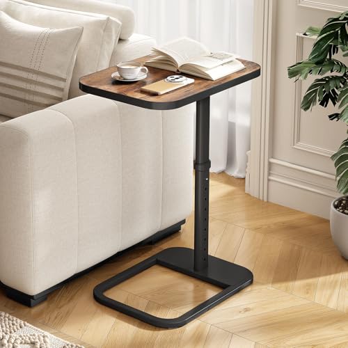 Kitstorack Upgraded TV Tray Table with Panel Lock, 90° Flip-Over Design & Adjustable Height, Sofa Arm Side Table for Eating, Laptop, Couch, Bed, or Small Spaces, Brown - color: Brown, style: Auto-locking