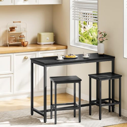 HOOBRO Bar Table and Chairs Set, 47.2" Rectangular Pub Table with 2 Stools for Small Space, 3-Piece Breakfast Stools Set, Sturdy Metal Frame, Easy to Assemble, Black BB52BT01 - color: Black