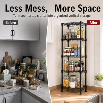 GRANNY SAYS 5-Tier Narrow Storage Shelves for Small Spaces – 15.8" W Metal Shelving Unit, Adjustable Wire Shelf, Freestanding Storage Rack for Bathroom, Laundry, Kitchen Pantry, Garage, Black - size: 15.8"W x 53"H x 11.8"D