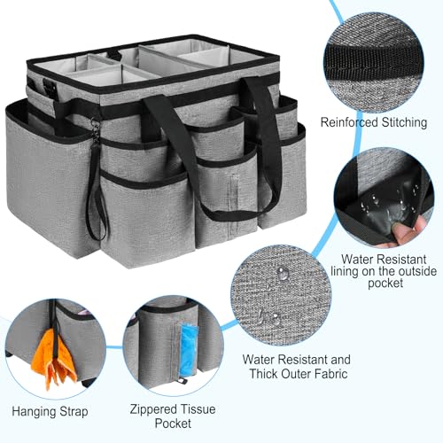 Large Rolling Cleaning Caddy Bag with Detachable Trolley,Cleaning Cart on Wheels with Shoulder Strap,Cleaning Supplies Organizer for Housekeepers,Gray - color: Grey