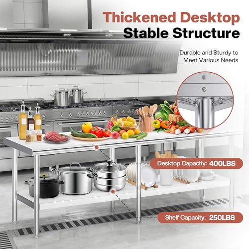 Jocisland 30" x 96" Stainless Steel Table for Prep & Work, Food-Grade Stainless Steel Adjustable Under Shelf and Feet, for Commercial Kitchen, Restaurant, Hotel, Garage - size: 30x96 in, style: Rounded Table Corner