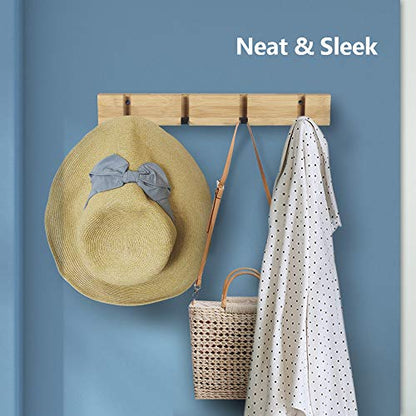 JSVER Wooden Coat Hooks Coat Rack Wall Mounted, Modern Coat Rack, Space-Saving Coat Hook with 4 Standard Retractable Hooks Hat Coat Hook for Entryway, Hallway, Bathroom, Living Room, Bedroom - size: 15.8 Inch 4 Hooks