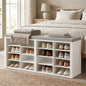 AMONIDA Shoe Storage Bench with Cushion, Entryway Bench with 16 Cubbies, 4-Tier Organizer Bench with Removable Dividers for Hallway Living Room - color: White + Light Grey