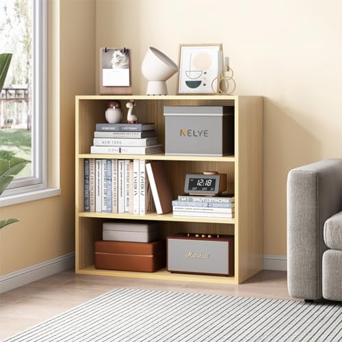 NELYE 3 Tier Open Shelf Bookcase, 23.62" x 9.53" x 31.5" in, Oak | Fits Books, Decor, Toys, Sturdy MDF Resists Wobble, Scratch-resistant, Easy Clean, For Living Room and Bedroom - color: Oak, size: 3-Tier