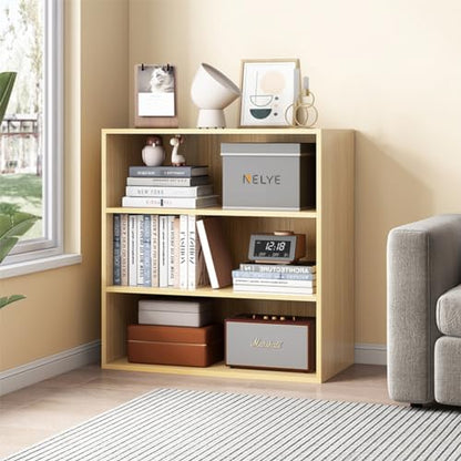 NELYE Basic Open Shelf Bookcase - 3-Tier Wooden Cube Storage Shelves Split Bookshelf, Oak - color: Oak, size: 3-Tier