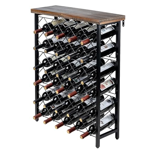 MyGift Wine Rack Freestanding Floor Stand, 9 Tier Wine Bottle Shelf - Holds up to 54 Bottles (with Wood) - color: With Wood