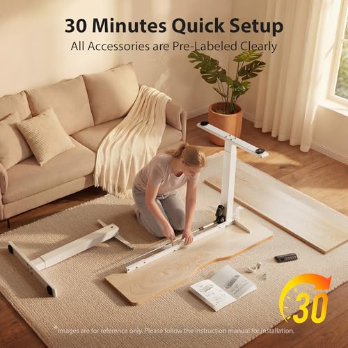 Cubiker Standing Desk, 40x24 Inches Sit Stand Home Office Desk, Electric Stand up Desk, Adjustable Desk with Splice Board, White Frame/Maple Top - color: Maple, size: 40x24
