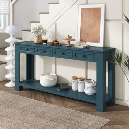 LKTART Solid Wood Console Table,63" Sofa Table Entryway Table with Drawers | Console Table for Entryway with 4 Drawers and Open Shelf,Entry Table for Hallway,Foyer,Living Room,Easy Assembled,Dark Blue - color: Dark Blue