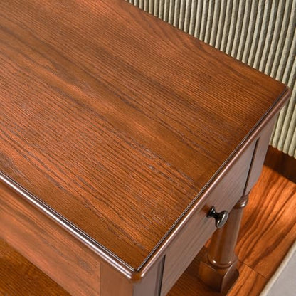 Narrow End Table with Drawer and Open Storage Shelf, Solid Wood Sofa Side Table for Living Room, Beside Table,Telephone Table for Small Spaces, No-Tools Assembly Caramel Brown BBJ004DR - color: Caramel Brown