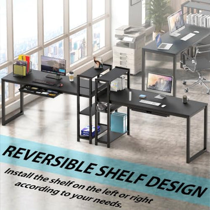 SHW 46-Inch Home Office Computer Desk w/Side Shelf & Drawer, Black | w/ Reversible Adjustable Shelf | Drawer with adjustable compartments - color: Black