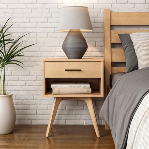 Camaflexi Mid Century Modern One Drawer Nightstand/Solid Wood/Partial Assembly Required - Light Oak Finish - color: Light Oak